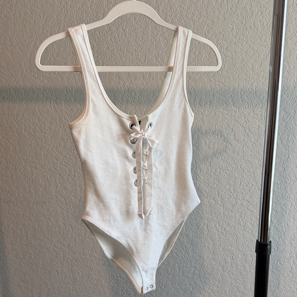 Forever 21 White Lace-Up Bodysuit